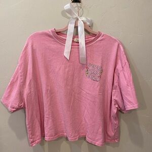 Billabong Pink 'Good Vibes Only' Cropped Oversized Tee